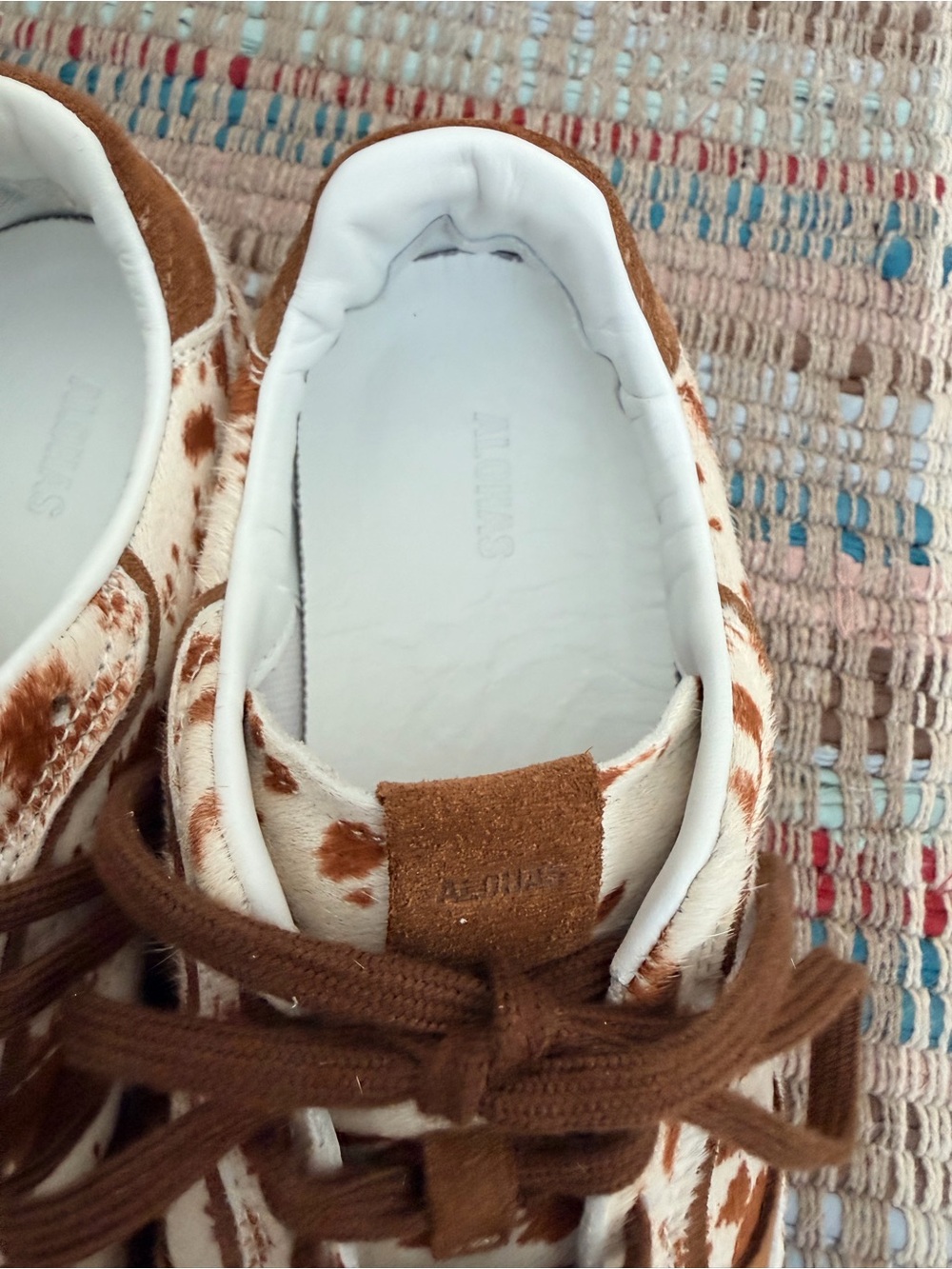 ALOHAS Cow Print Leather & Suede Sneakers in White and Brown - Picture 2 of 7